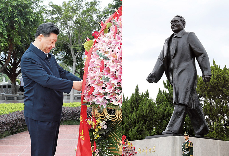 2020年10月14日，習(xí)近平總書(shū)記向深圳蓮花山公園鄧小平同志銅像敬獻(xiàn)花籃。