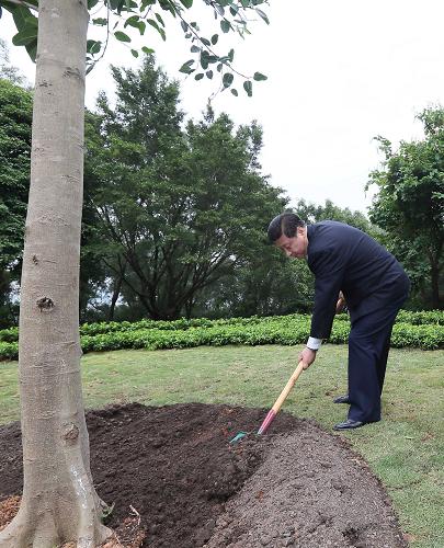 2012年12月7日至11日，習近平在廣東省考察工作。這是8日上午，習近平在深圳蓮花山公園種下一棵高山榕樹。新華社記者 蘭紅光 攝